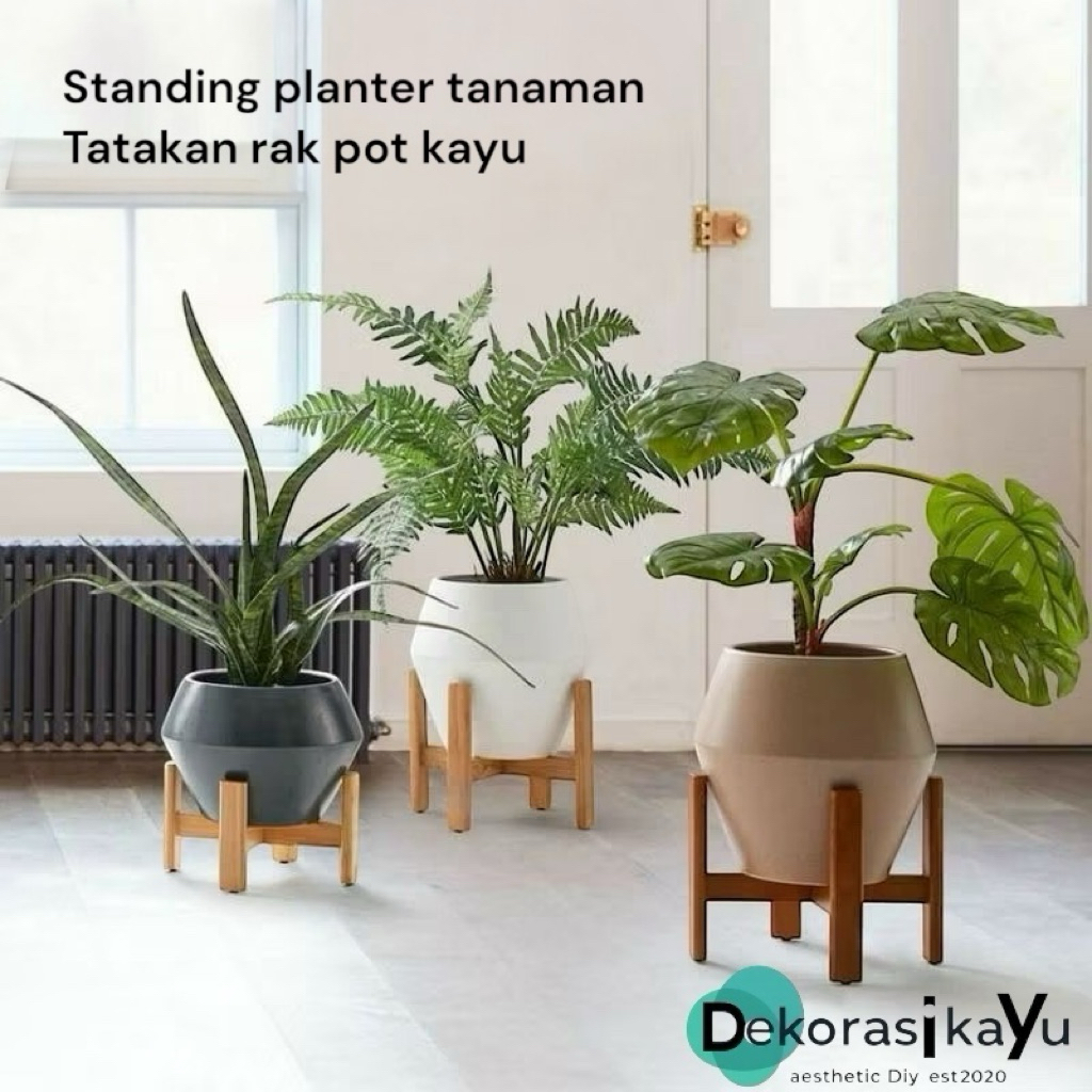 standing planter standing pot kayu tatakan pot tanaman kayu minimalis aesthetic  / rak pot kayu mini