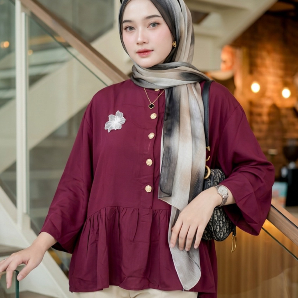 FELICIA BLOUSE RAYON|BLOUSE MAHAGONY BUTTON FLOWERS|BLOUSE NUDE PINK|BLOUSE KONDANGAN|BLOUSE FORMAL|