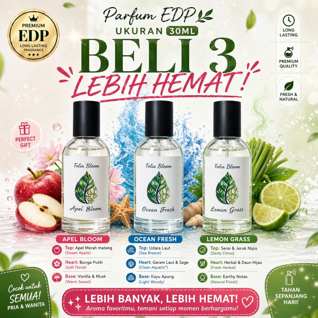 [PAKET HEMAT ISI 3] Parfum Folia Bloom. Tiga Mood dalam Satu Box - Tahan Seharian (6-8 Jam) Aroma Me