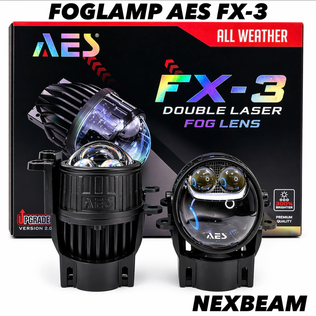 Foglamp Biled FX-3 AES Double Laser 3 inch Bluelens 3 Warna Foglamp Mobil