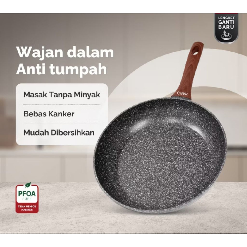 Cyprus Wajan Fry Pan Anti Lengket 3 Lapisan Marble
