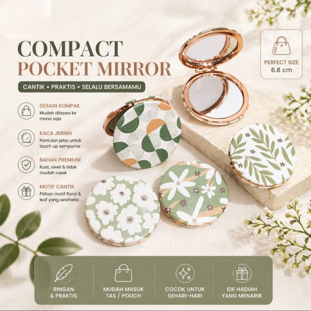 MINISO BALI | Cermin Lipat 2 Sisi / Cermin Lipat Mini / Kaca Flip Saku Cermin Travel
