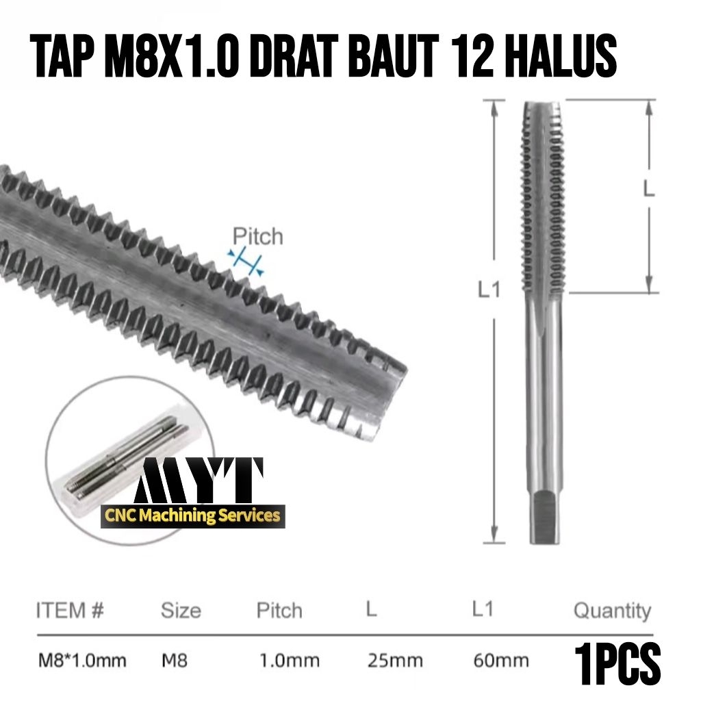 Tap ulir drat M8x1 hand tap tap mesin m8 x 1.0 hss baru