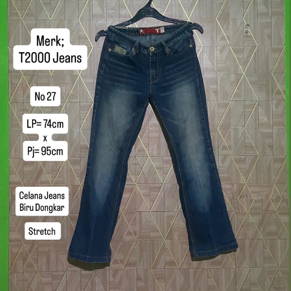 PRELOVED T2000 JEANS ORI CELANA JEANS BIRU DONGKAR STRETCH (No 27) (LP=74cm x Pj=95cm)
