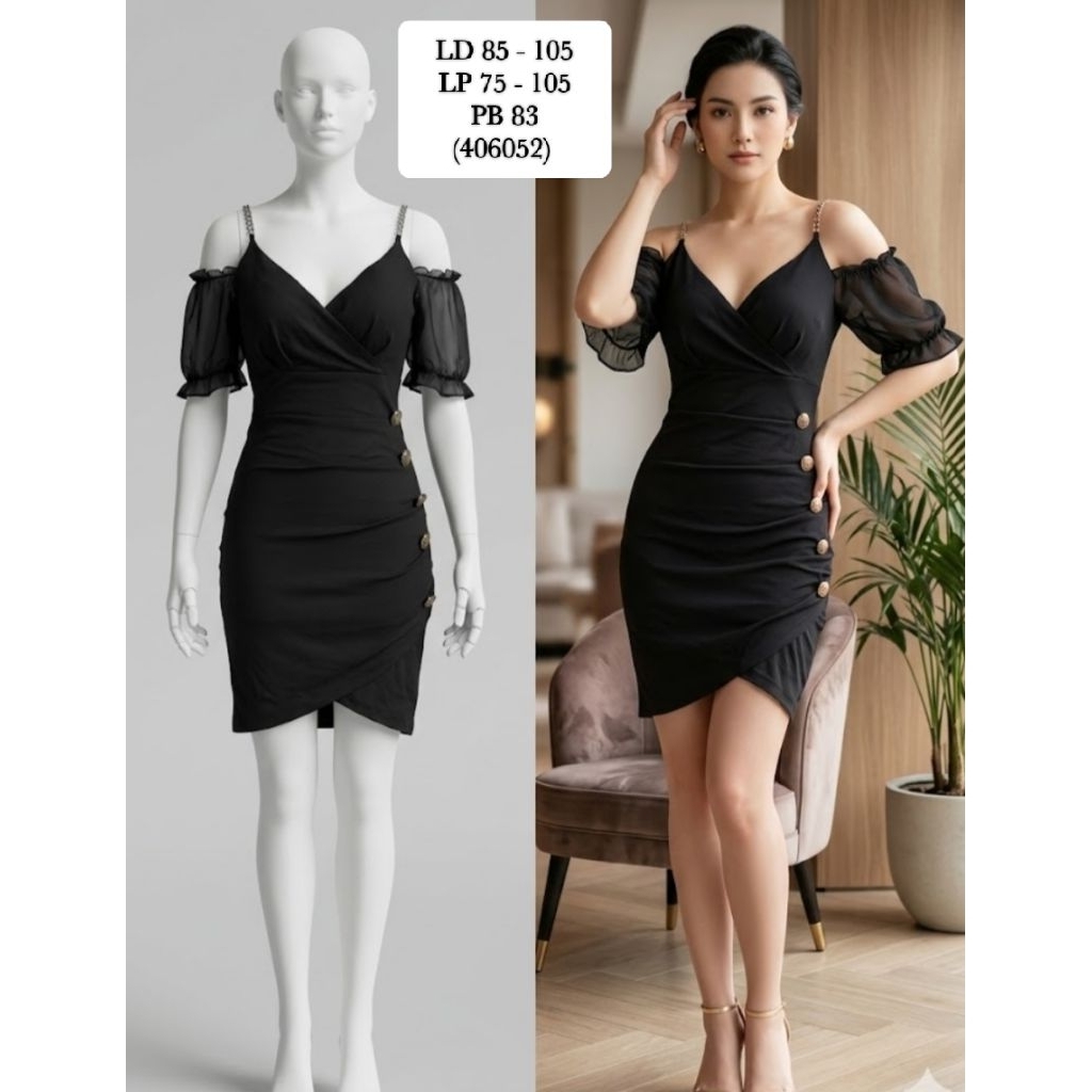 Mini Dress Hitam Sabrina  Sexy aksen Kancing