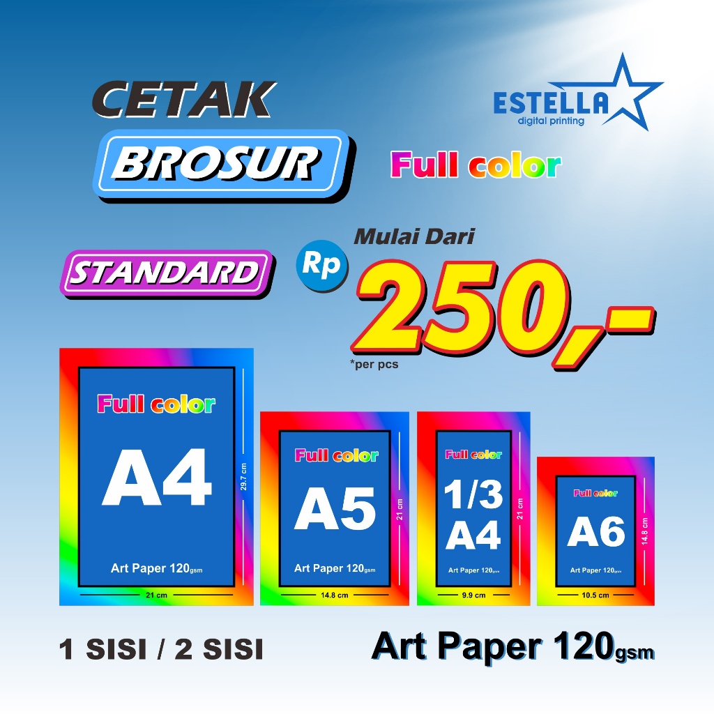Cetak Brosur  || AP 120gsm || A4 || 1/3 A4 || A5 || A6