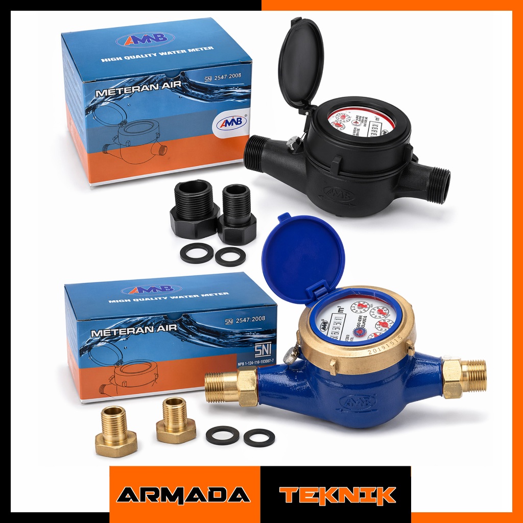Meteran Air AMB PVC & Besi SNI | Water Meter 1/2 Inch | Flow Meter Air Rumah PDAM