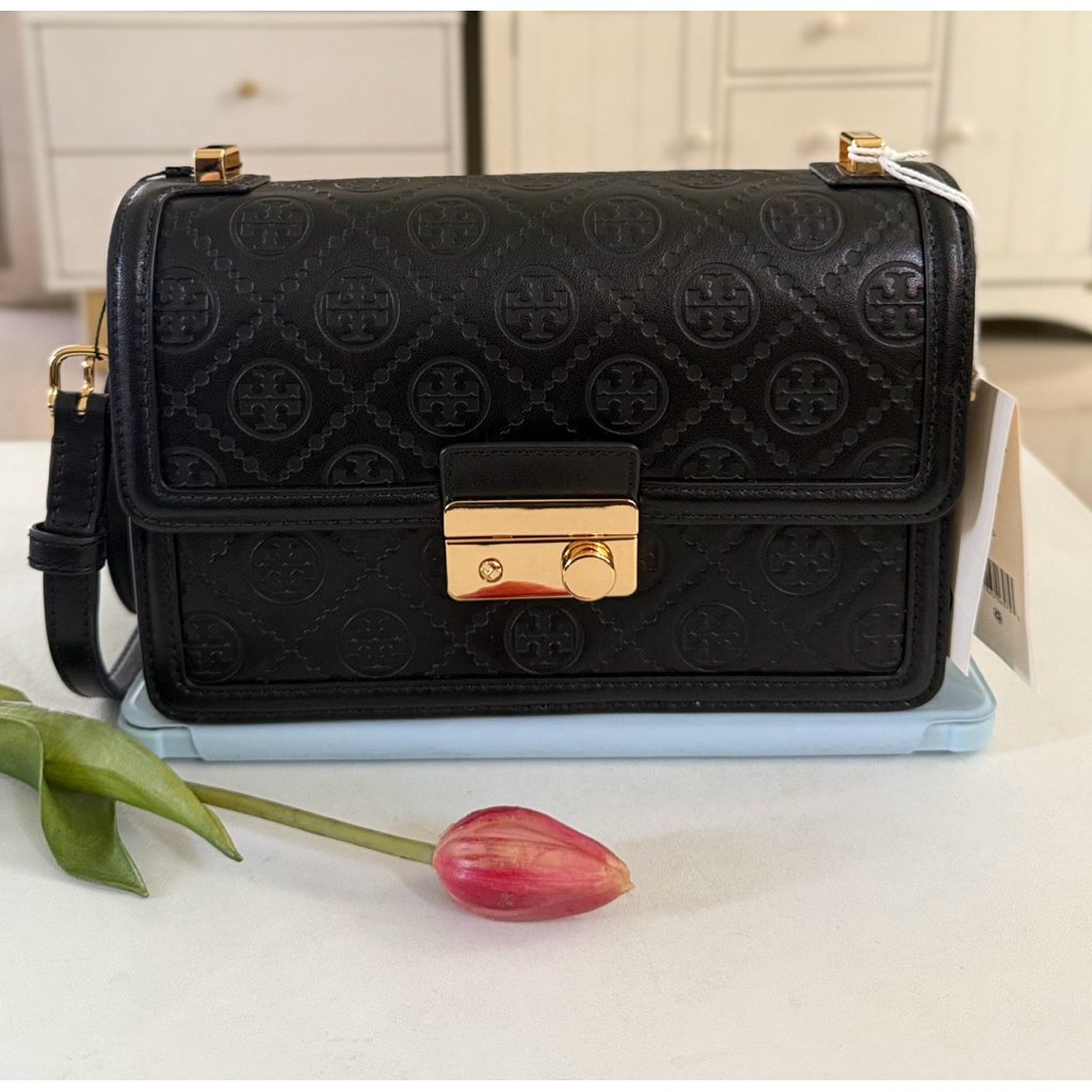 Tb MONOGRAM LEATHER SHOULDER BAG
