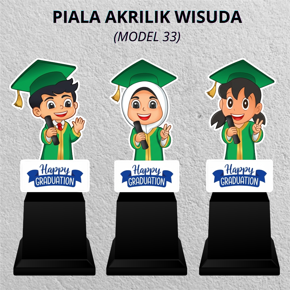 PIALA AKRILIK GRADUATION WISUDA Model 33 Warna Hijau | Plakat Wisuda Hijab Acrylic Grosir