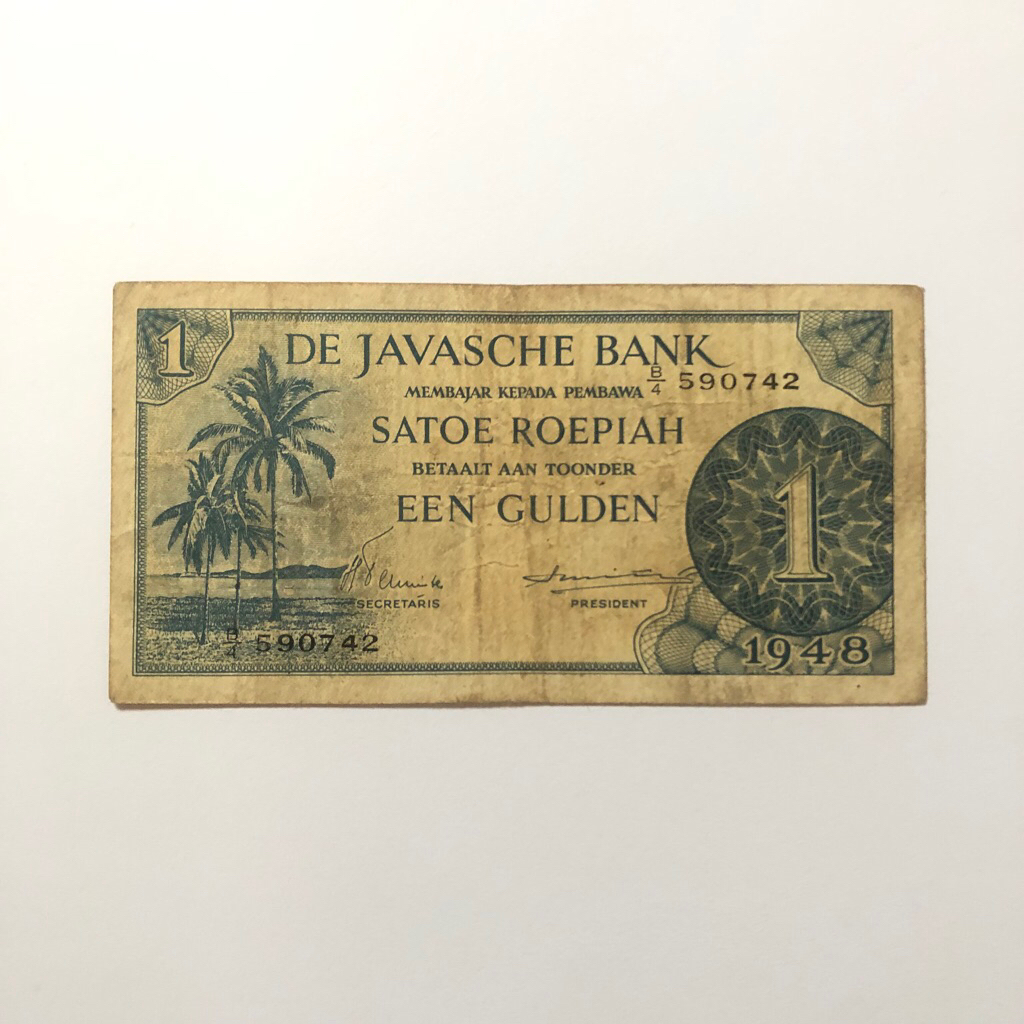 Uang Kertas Kuno 1 Gulden / 1  Rupiah Seri Federal 3 (III) DJB Tahun 1948 Kondisi Vf Original Nostal