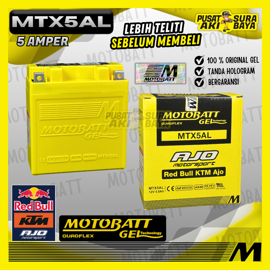 OFFICIAL MOTOBATT GEL MTX5AL 5 AH ORIGINAL AKI MOTOR SHOGUN 110 SMASH TITAN