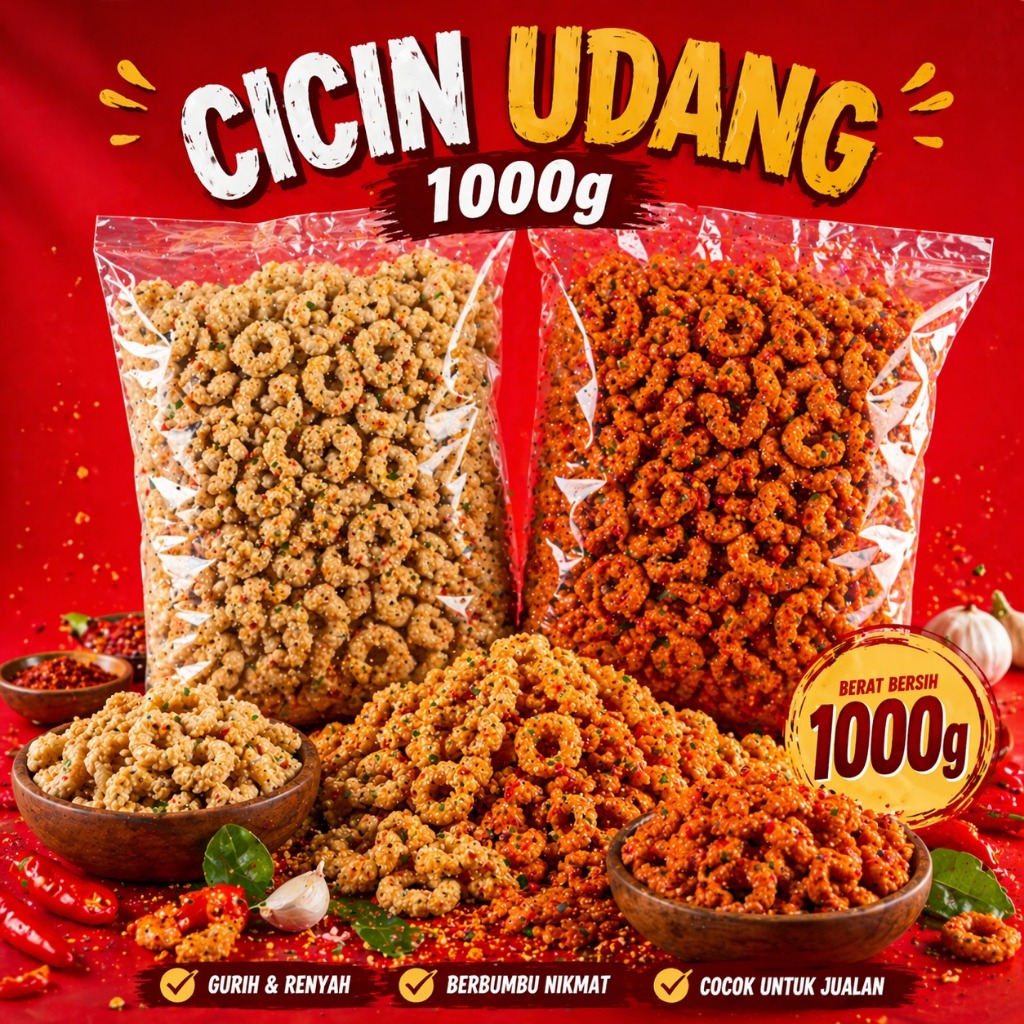 NGEMILYUKK29 - CINCIN UDANG 1000G 1KG DAUN JERUK PEDAS & ORIGINAL - MAKANAN RINGAN RENYAH CEMILAN