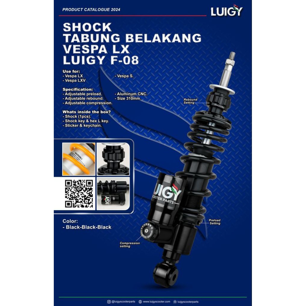 Shock Tabung Belakang Vespa LX Luigy F-08