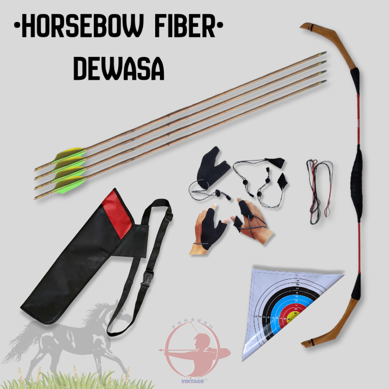 Set Lengkap Busur Horse Bow Dewasa Olahraga Panahan Horsebow Fiber