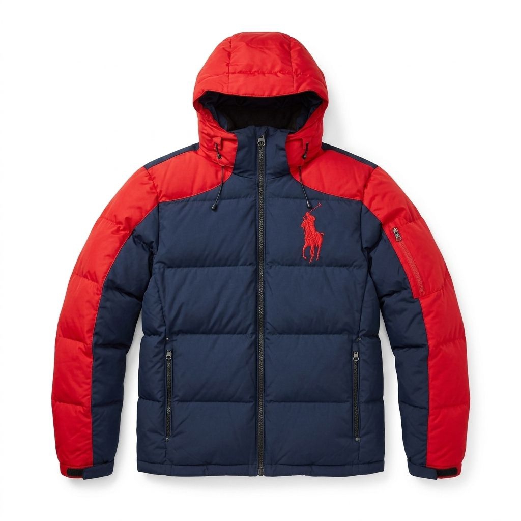 Polo Ralph Lauren Men's Big Pony Down Puffer Jacket Navy Red M