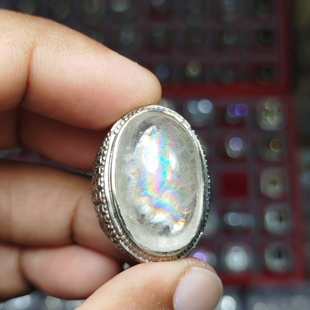 cincin pria batu kecubung pelangi asli Kalimantan
