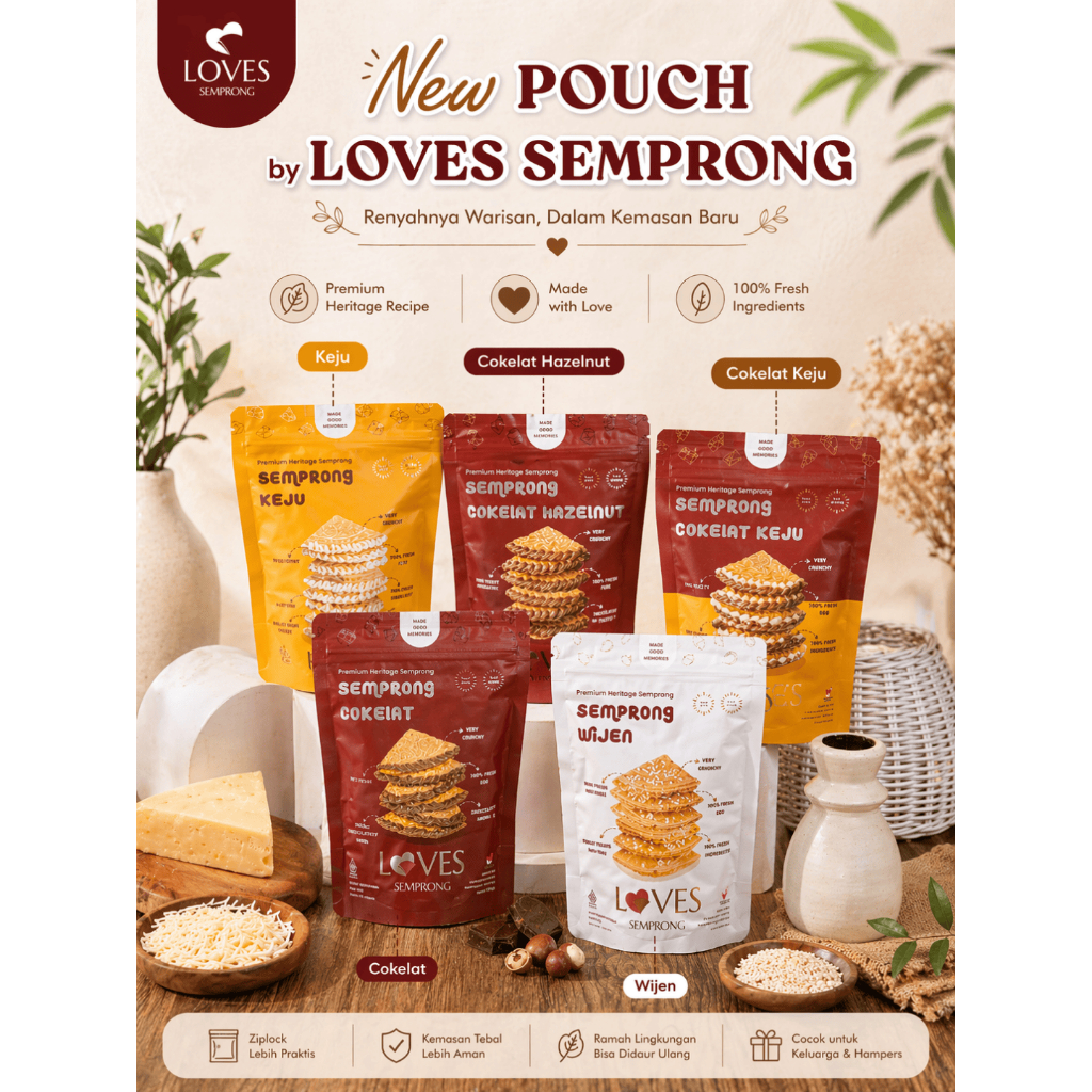 Loves Semprong New Pouch 8pcs Cemilan Renyah Kekinian Crispy isi Lumer Enak Higieni Viral Enak Kue C