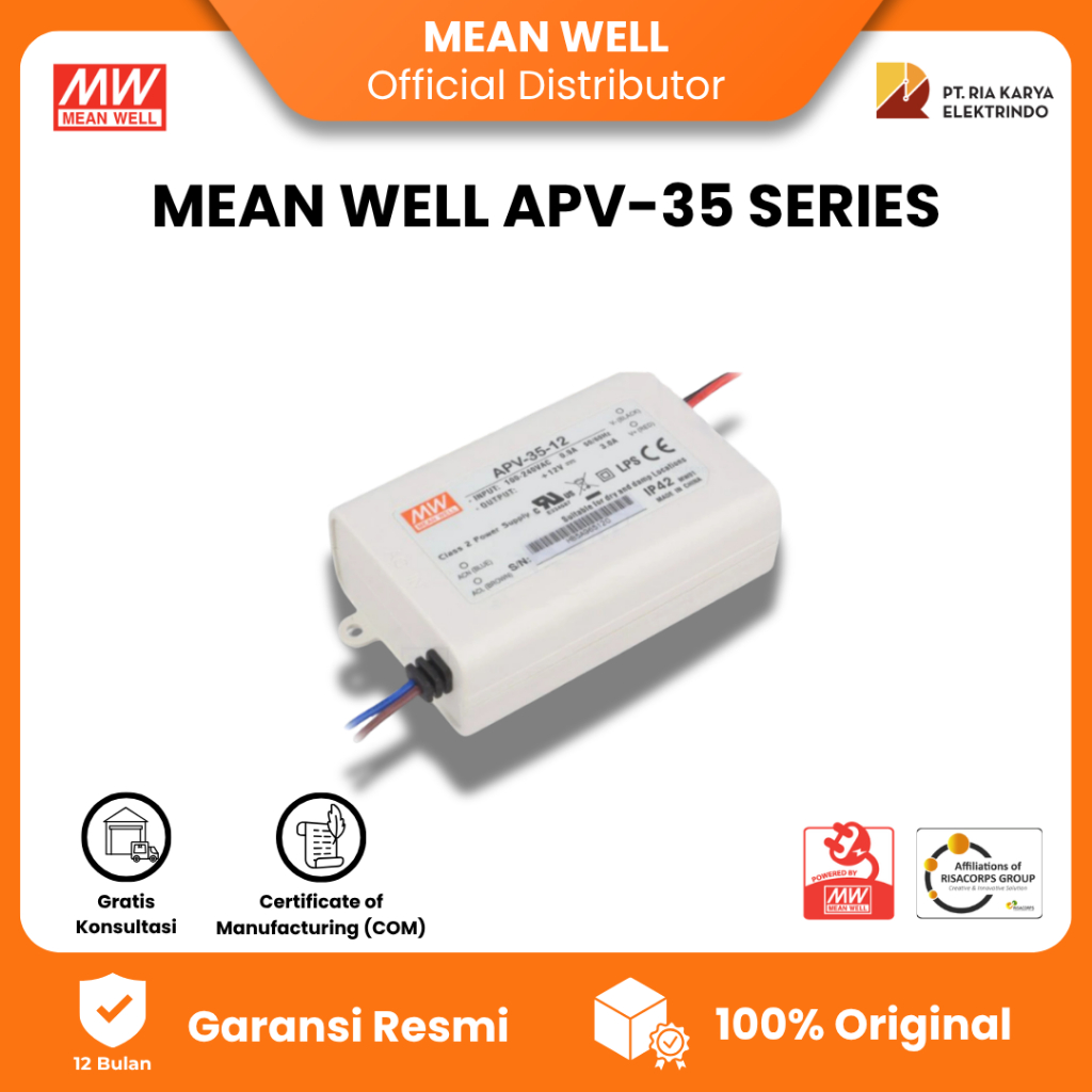 POWER SUPPLY LED DRIVER MEANWELL APV-35-12 | APV-35-24 , 12V 24V Original Bergaransi Resmi