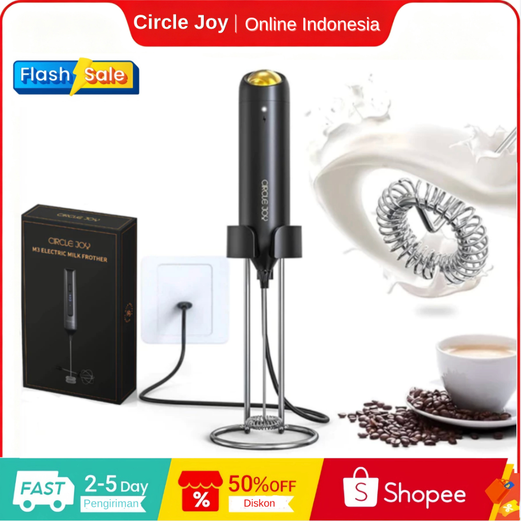 Circle Joy Mixer Listrik Pembuih susu Pengaduk Minuman Portabel Pembuih Kopi Dock Isi Ulang
