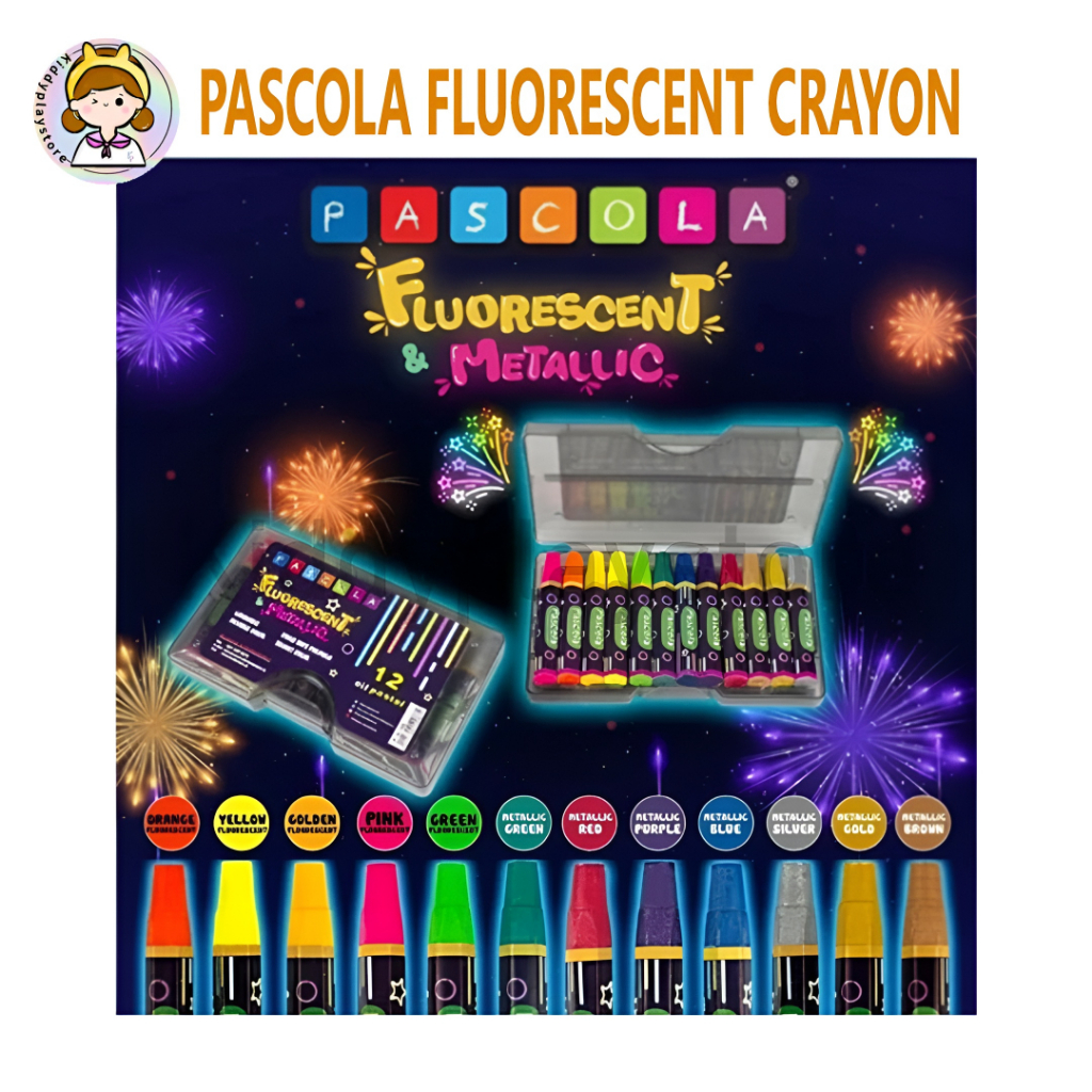 Pascola Fluorescent Metallic Crayon Oil Pastel 12 Warna