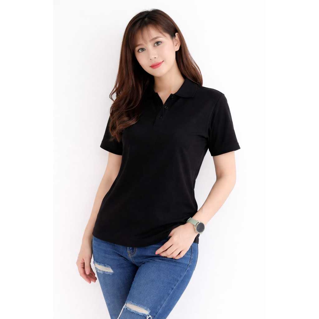 Kaos Kerah Polos Wanita Warna Hitam - Kaos Polo Polos Hitam - KAOS KERAH CEWE - KAOS KERAH WANITA LE
