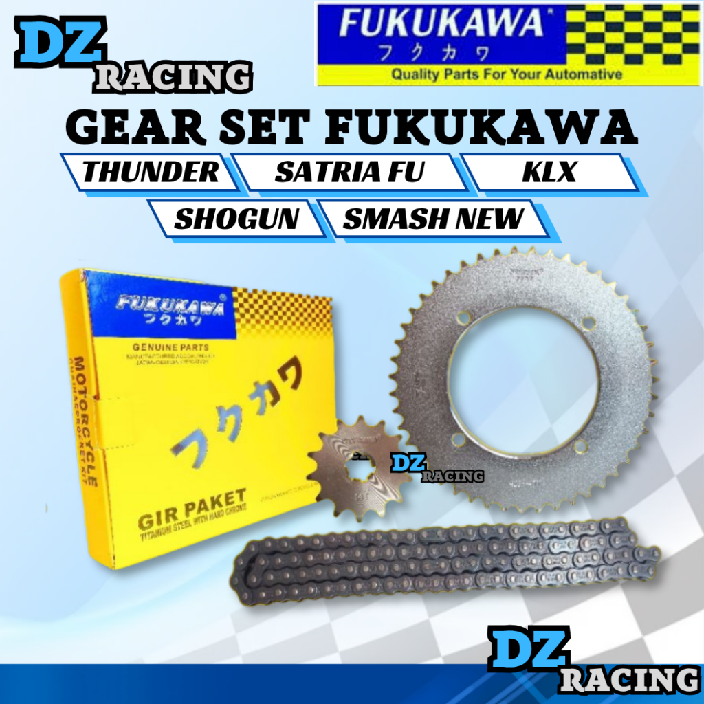 Gir Gear set KLX 150 Satria FU Smash Shogun Thunder 125 Gear Set Depan Belakang plus Rantai Original