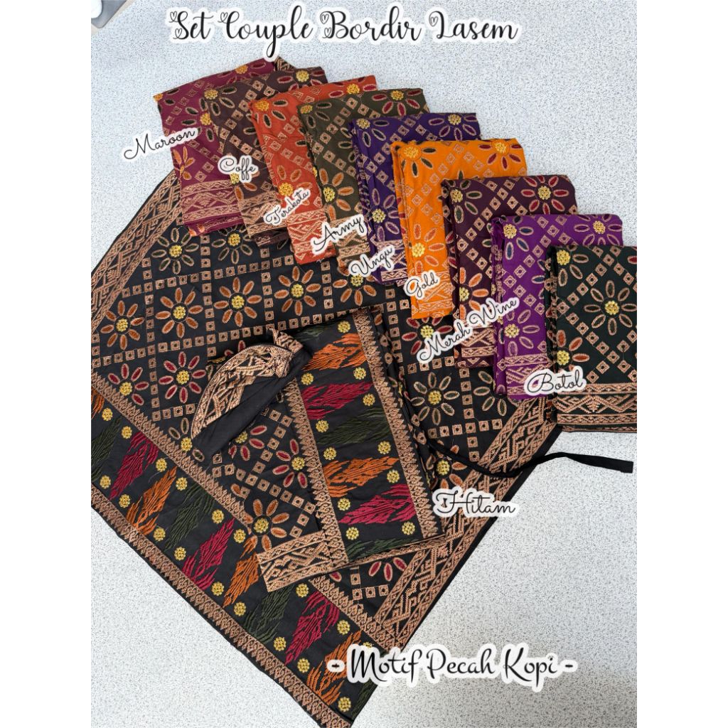 SET COUPLE BORDIR LASEM MOTIF PECAH KOPI