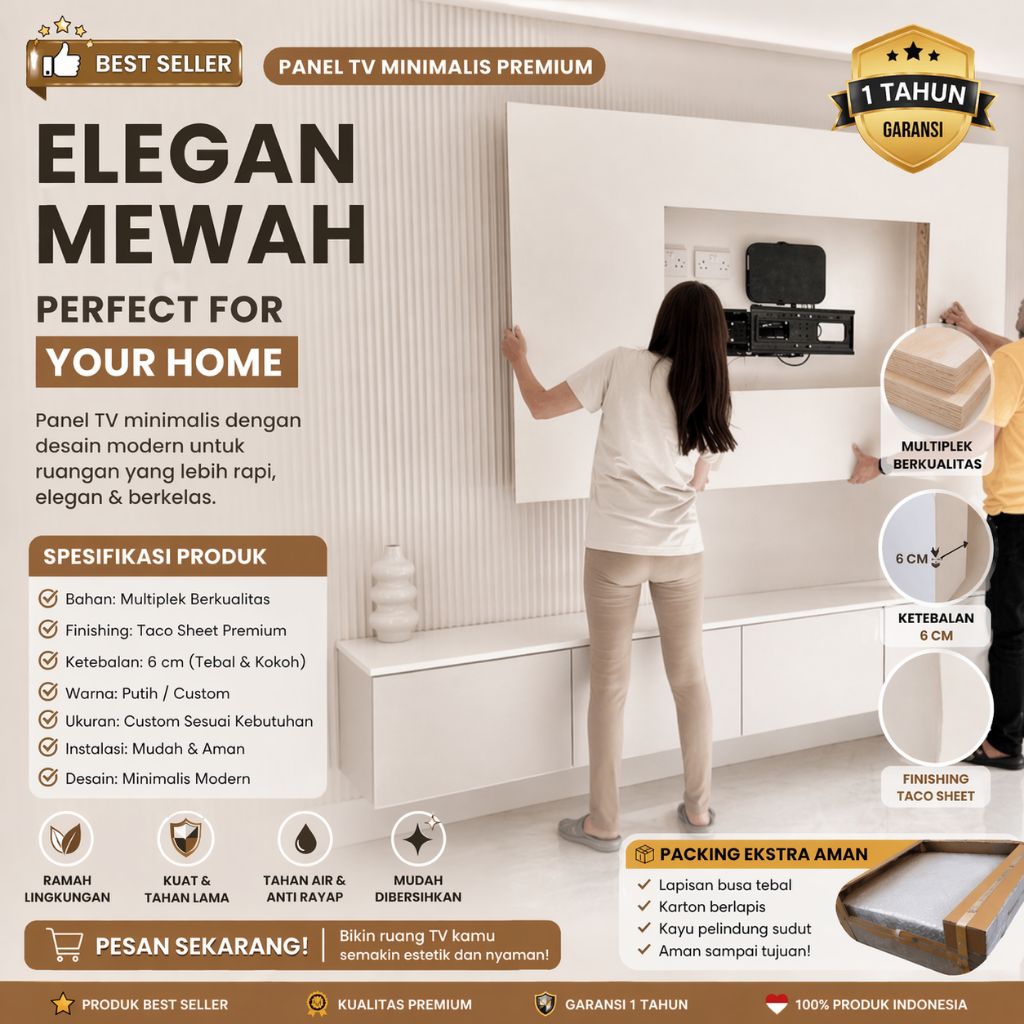 Backdrop TV Minimalis Modern Free Lampu LED | Panel Dinding TV Elegan | Dekorasi Ruang Tamu Mewah