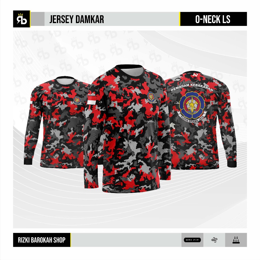 JERSEY DAMKAR LORENG PANJANG/OBLONG DAMKAR LORENG/KAOS DAMKAR/BAJU DAMKAR/ATASAN OLAHRAGA DAMKAR