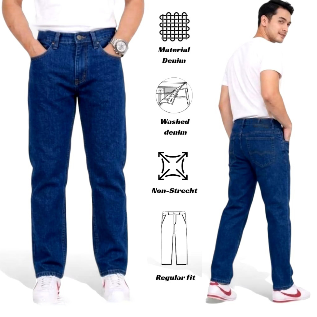 Celana Jeans Pria Standar Reguler Loose Fit Straight Pants Jeans Basic 27-38