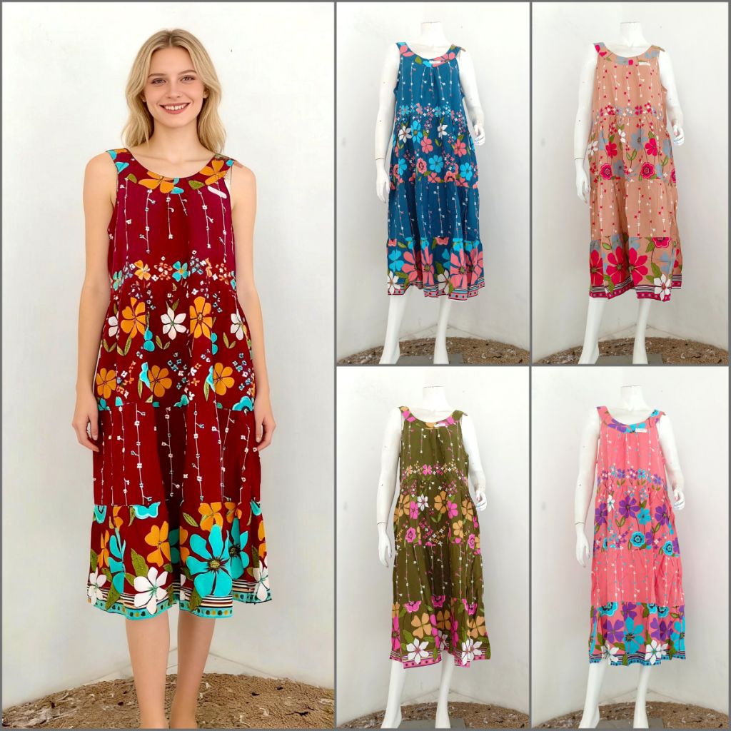Daster Hap Susun Tanpa Lengan Rayon Premium Adem Tebal