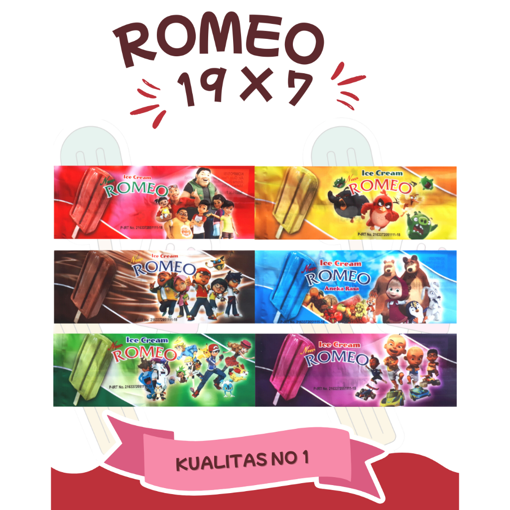 Plastik Es Krim Loly Merk Romeo - Kemasan Es Stick Karakter Lucu - Kantong Pembungkus Es Lilin & Es 