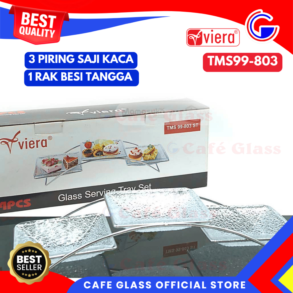 Viera Serving Tray Prasmanan Set Piring Saji Kaca Oval Rak Susun Tempat Kue Cake Stand Display Glass
