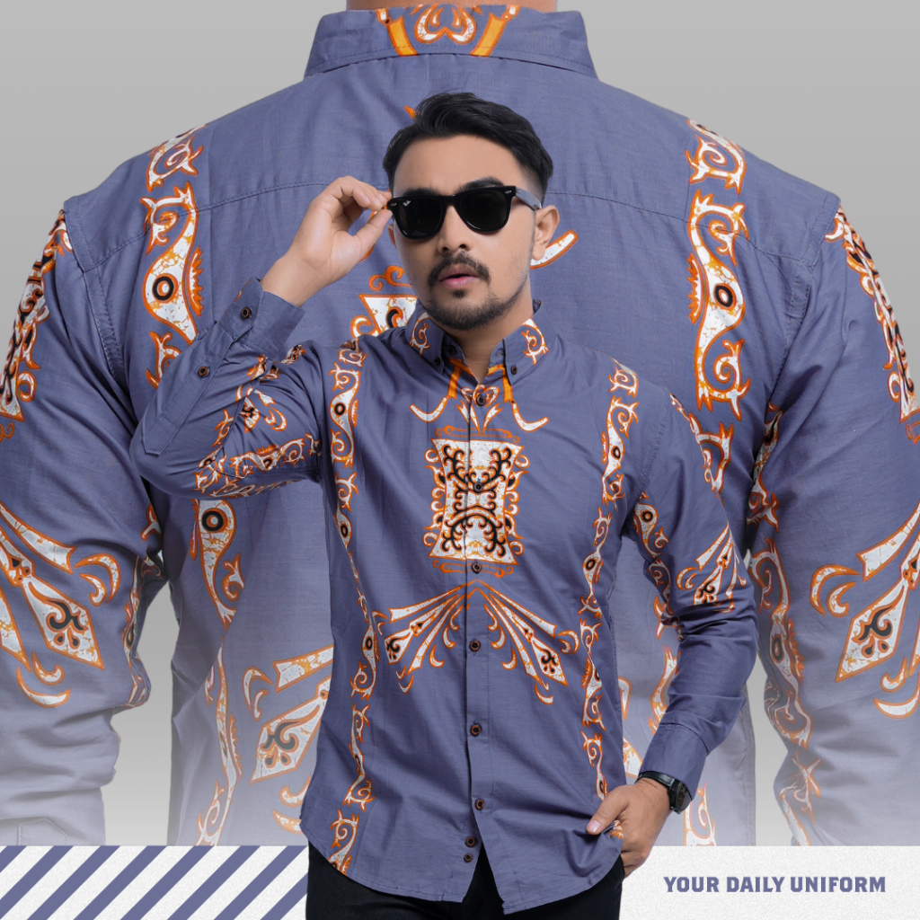 DGM Kemeja Batik Pria Premium Lengan Panjang Motif Belati Lilac 1241
