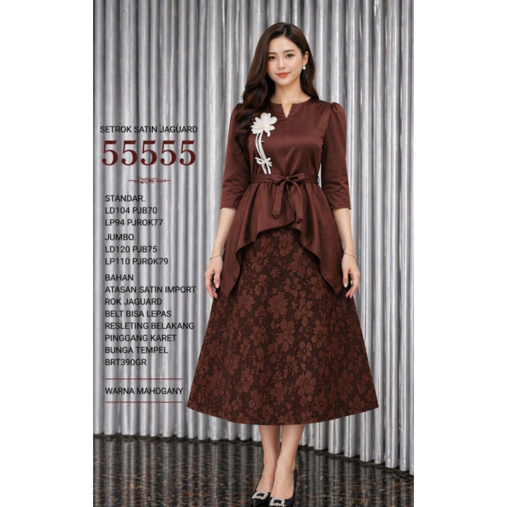 FC 55555 Setelan rok satin jaguard