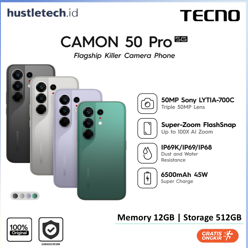 Tecno Camon 50 Pro 5G 12/512GB | 5x Superzoom Flashsnap | Dimensity 7400 Ultimate 5G | Garansi Resmi
