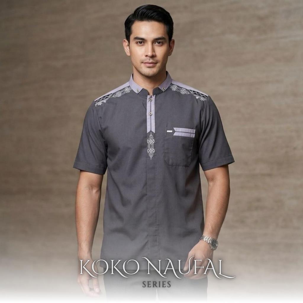 [Asriyani] Baju Koko Naufal Lengan Pendek Kombinasi Bordir Katun Slup Premiun M L XL Terbaru