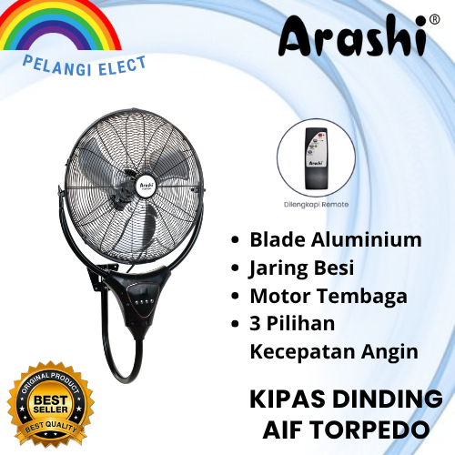 Arashi Kipas Angin Dinding ARF 228 PWF AIF Torpedo Wall Fan 18 / 20 Inch Remote Jaring Besi 3 Kecepa