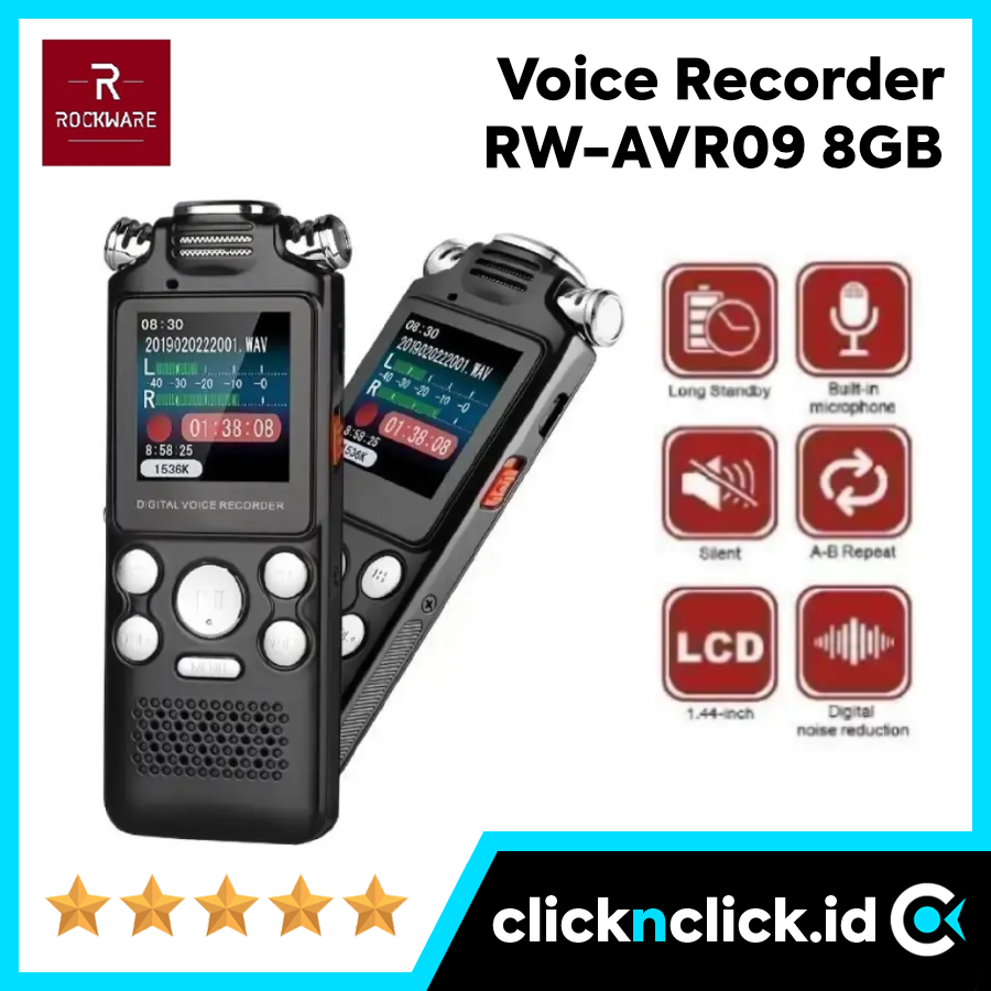 ROCKWARE RW-AVR09 8GB Voice Recorder Perekam Suara Digital Alat Rekam Mic Microphone Mikrofon Rekord