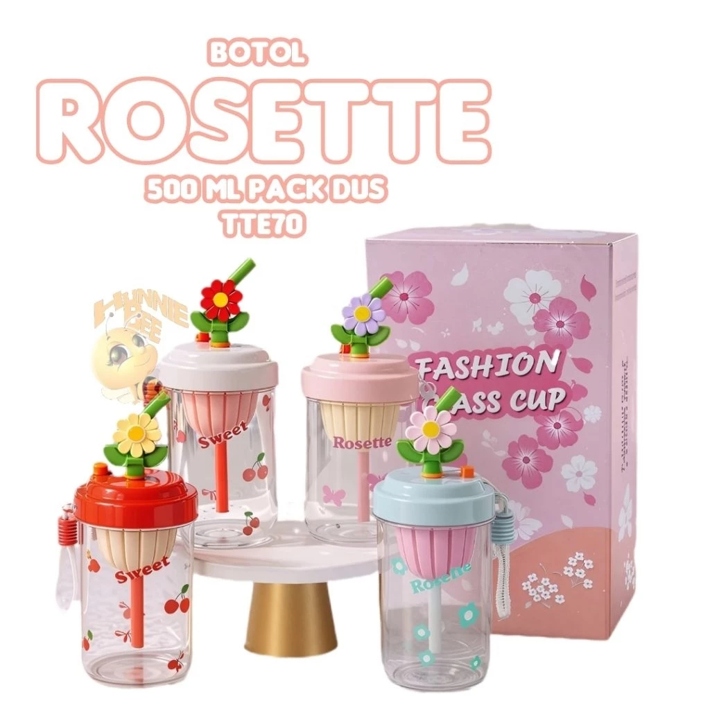 10 PCS GELAS KACA SEDOTAN ROSETTE / GELAS SEDOTAN KACA BUNGA KEMAS BOX / BOTOL MINUM UNIK DAN CANTIK