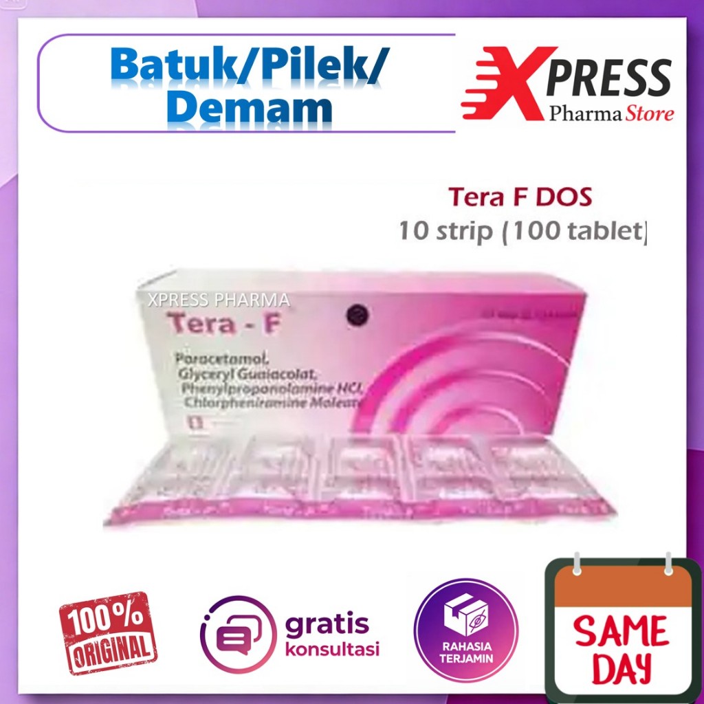- ApObat - Tera - F DUS isi 100 Tablet Obat Batuk Pilek Panas Demam Sakit Kepala Pusing Flu Kaplet T