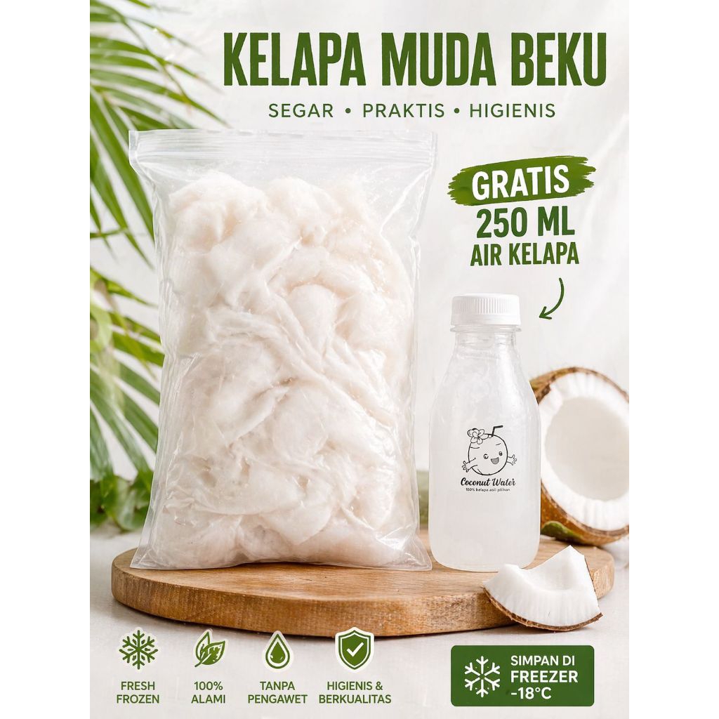 PROMO TERMURAH FREE  AIR KELAPA MUDA MURNI /Kelapa Muda Frozen/Kelapa Muda Beku 1kg Berkualitas grat