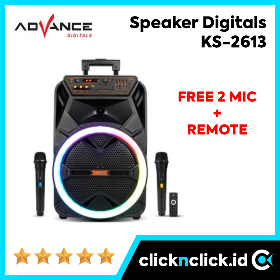 ADVANCE Digitals KS-2613 Free 2 Mic + Remote - Speaker Bluetooth Portable 12" Inch Outdoor Indoor Mu