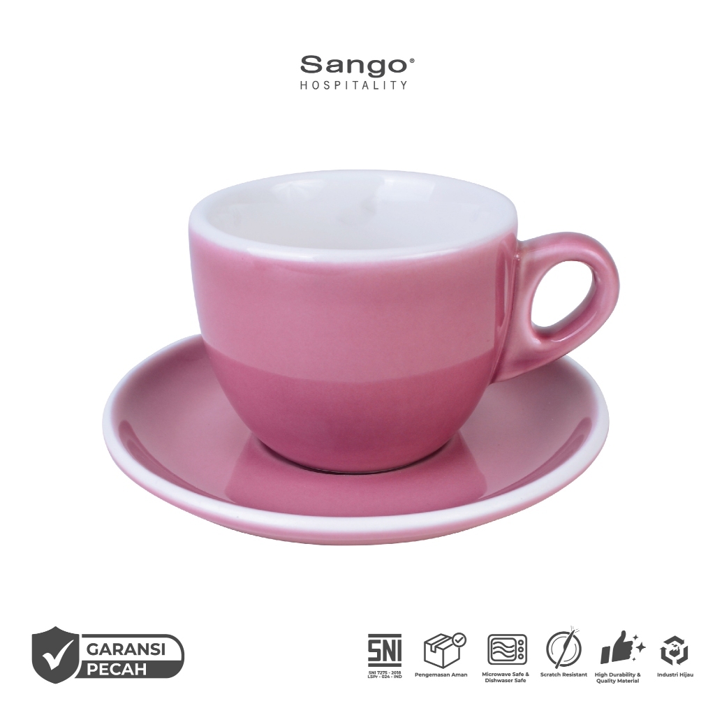 Sango Cangkir Barista Essentials Pink 189 ml Keramik | Cup Saucer Set Souvenir Kantor SNI