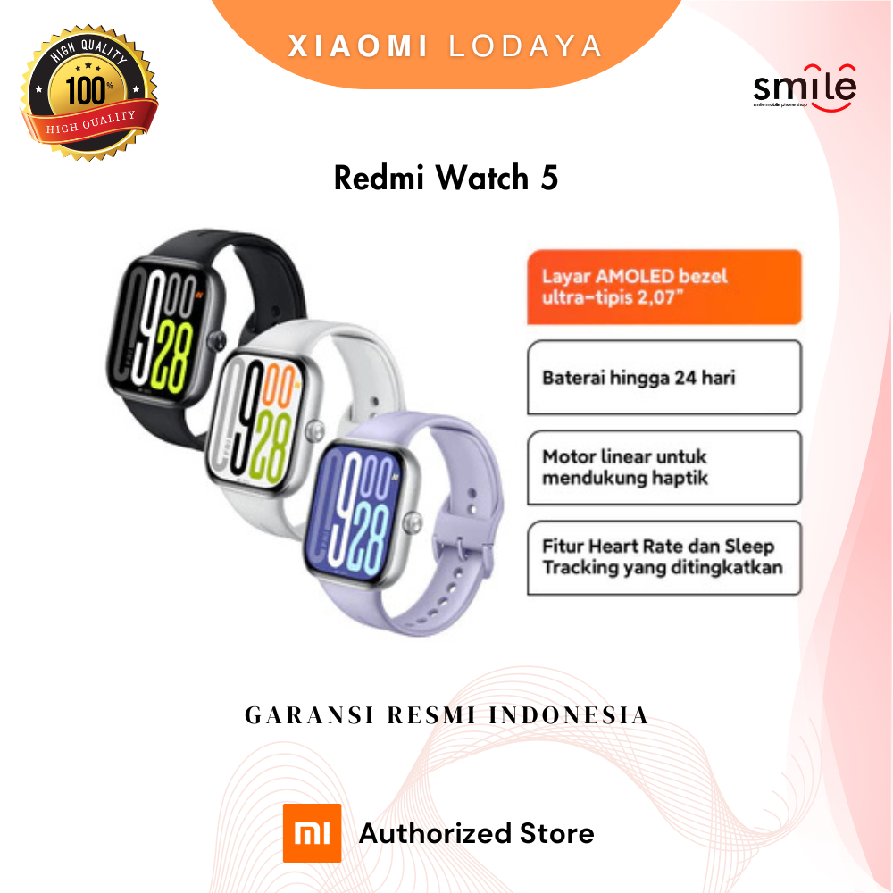 Xiaomi Redmi Watch 5 - Tahan Air 5 ATM, Baterai 24 Hari, Pemantauan Kesehatan 24 Jam