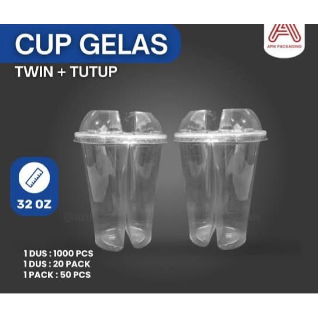 gelas plastik twin cup 32 oz isi 50 pcs