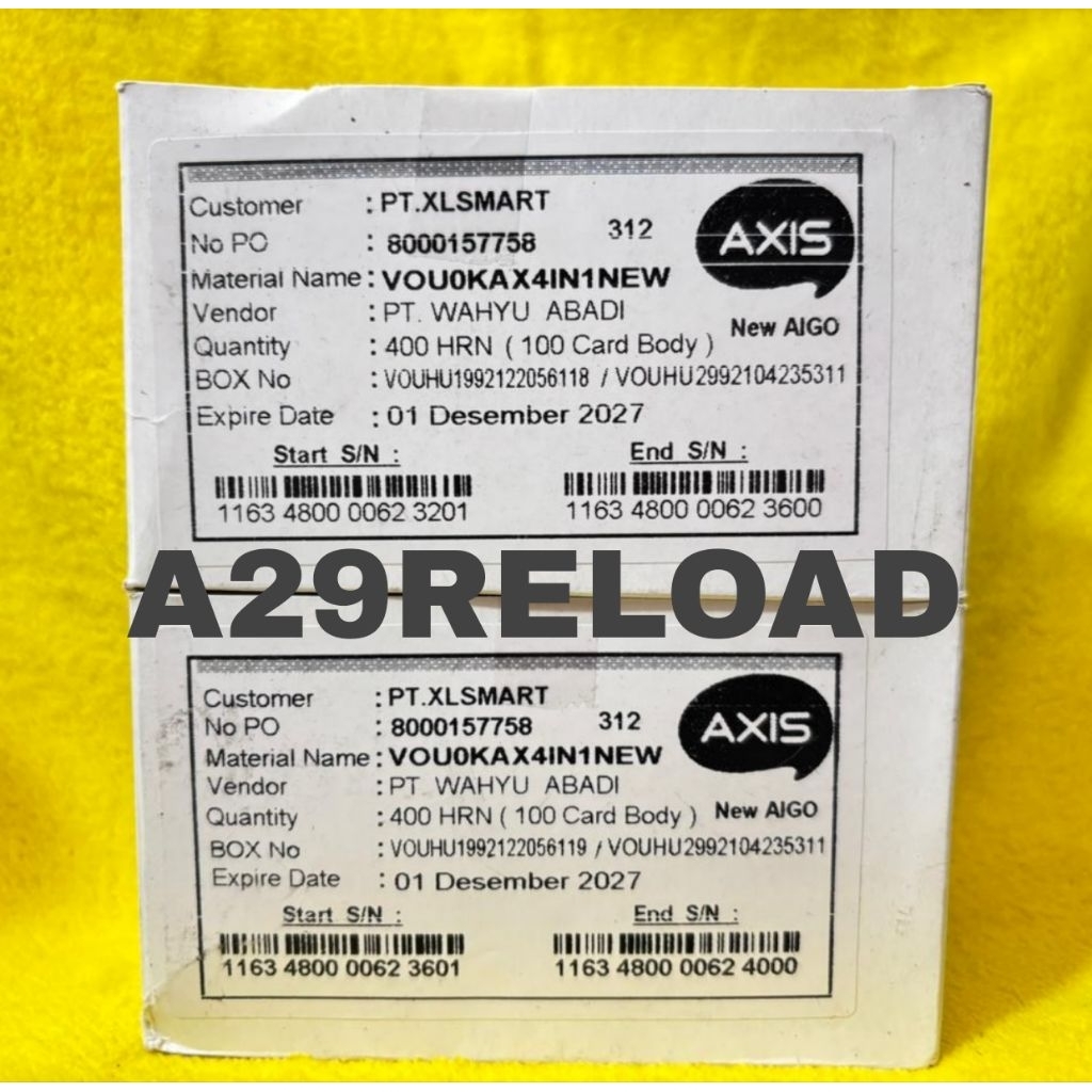 Voucher Kosong Axis Zero 400 SN 1 Box Nasional