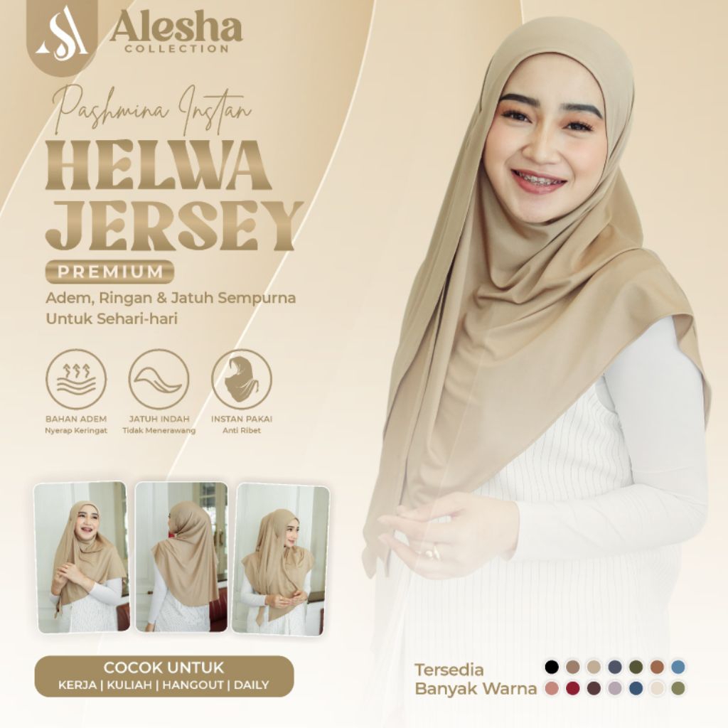 Alesha Hijab - Jilbab Pashmina Instan Jersey Slup Helwa By Alsha Hijab