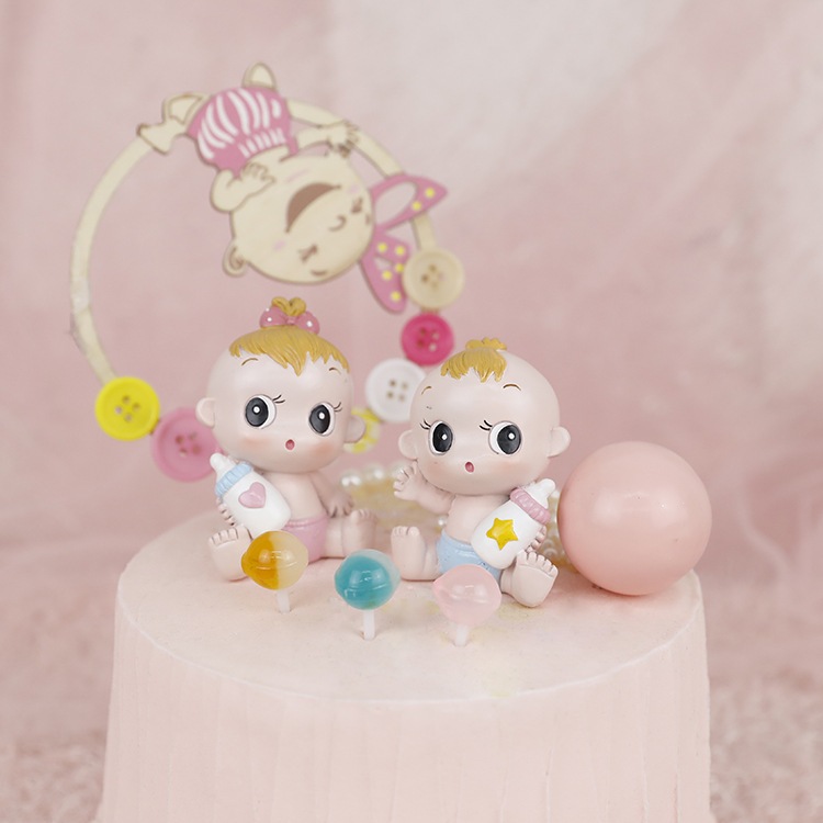 Topper Kue Bayi Cowok & Cewek Duduk – Dekorasi Cake Baby Shower Ulang Tahun Anak / Hiasan Kue Imut F