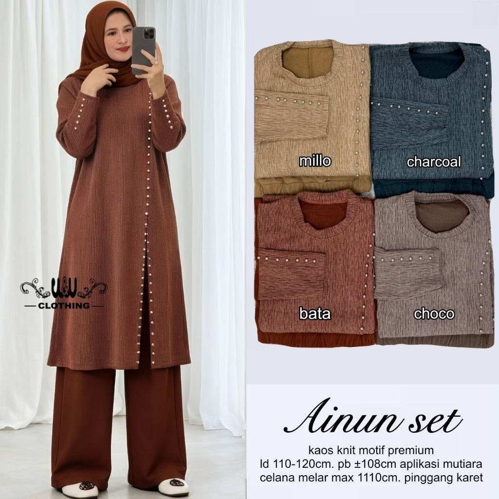 Setelan wanita muslim terbaru Ainun set ori w&w clothing